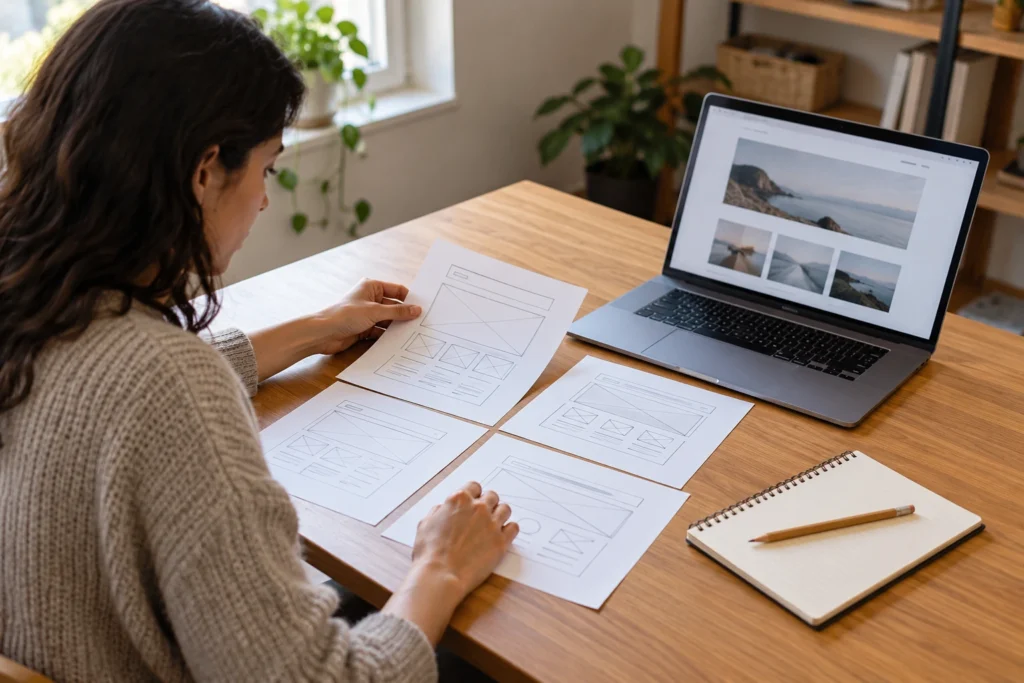 Web designer planning website page structure