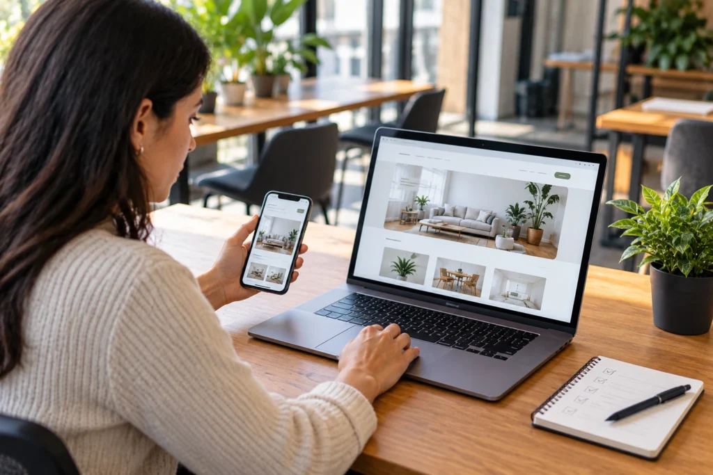 Website specialist checking desktop and mobile versions